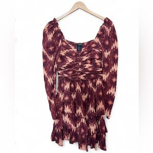 HOUSE OF HARLOW 1960 Burgundy Boho Long Sleeve Tiered Dress Size Small